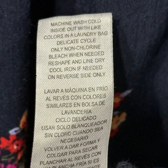 Democracy size L navy floral smocked neck and cuffs long sleeve Boho poet top - Picture 7 of 8